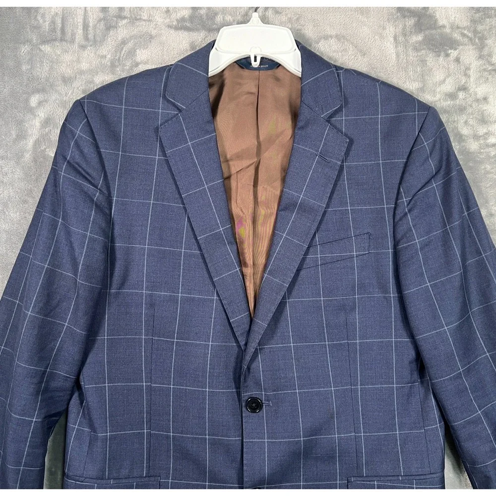 Brooks Brothers Suit Jacket Mens 40R Windowpane Check Blue Vitale Blazer Wool
